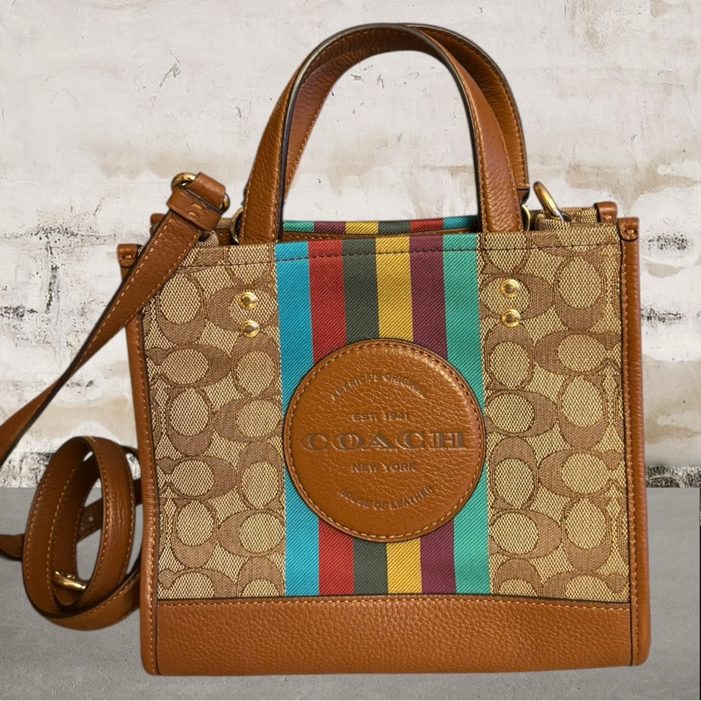 Coach NWT Dempsey Tote 22 In Signature Jacquard With Stripe And Coach Patch